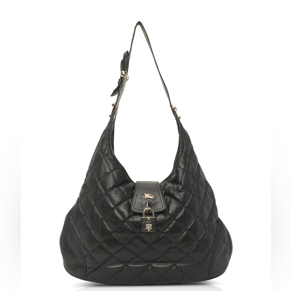Burberry Black Quilted Leather Shoulder hobo Bag